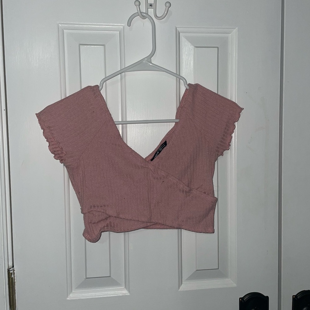 SHEIN 1 pink crop top 2 navy blue jacket 3 light blue floral crop top, all S